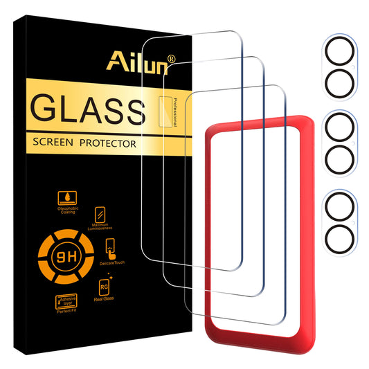 Ailun 3 Pack Screen Protector for iPhone 16 Pro [6.3 inch] + 3 Pack Camera Lens Protector with Installation Frame,Case Friendly Tempered Glass Film,[9H Hardness] - HD [6 Pack]