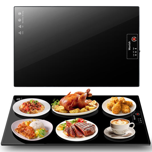 Electric Warming Tray (XXL 32”x18”), Food Warmer with Thermostat and Full Surface Heating, Food Warming Mat with 2 Temperature Modes for Parties Buffet, Gatherings, Gold Edge Handles Warming Mat for Food (coupon available)