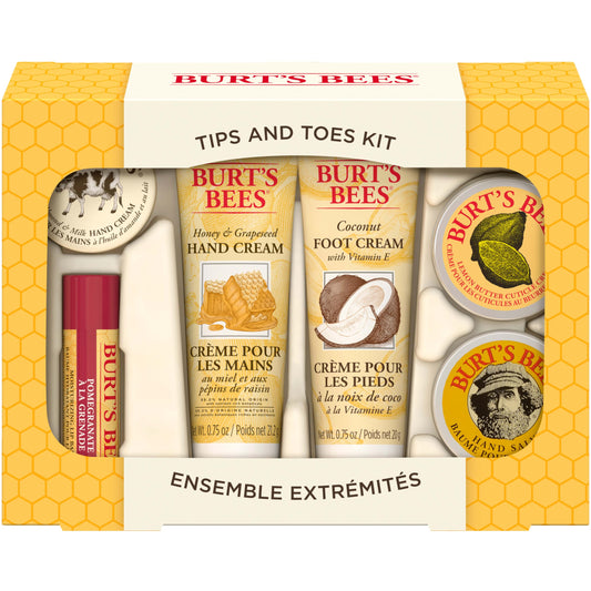 Burt's Bees, 5 Stocking Stuffers Products, Everyday Essentials Set - Original Beeswax Lip Balm, Deep Cleansing Cream, Hand Salve, Body Lotion & Coconut Foot Cream, Travel Size