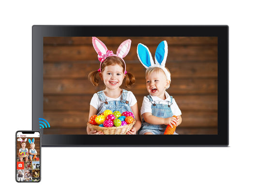 10.1 Inch WiFi Digital Picture Frame with 1280 * 800P IPS Touch Screen HD Disply,Video Clips and Slide Show,Auto-Rotate, Wall Mountable,Send Photos Instantly from Anywhere with via Frameo APP