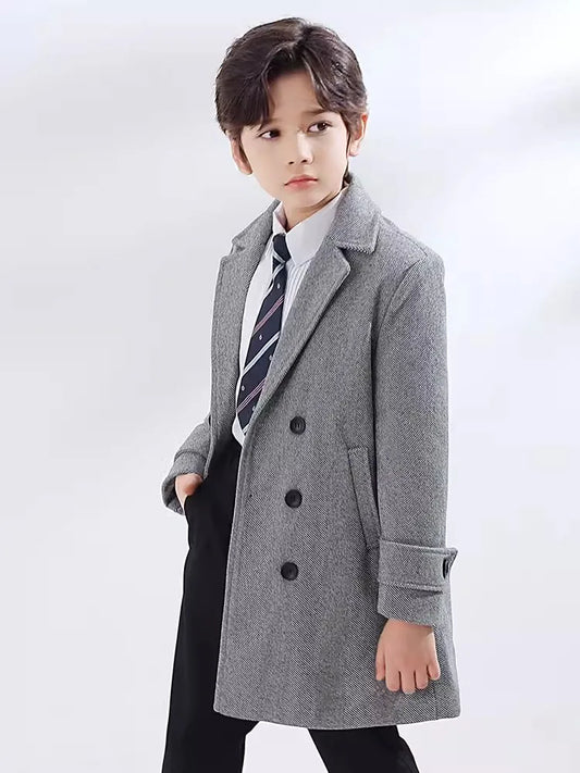 Boys Girls Winter Thick Warm Wool Coat Children Windproof Outdoor Long Jacket Kids Formal Birthday Party Photography Woolen Coat